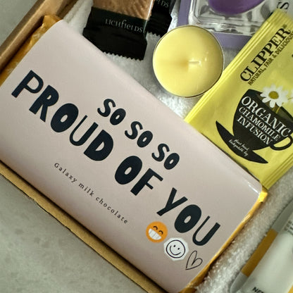 Proud of you gift box UK with congratulations message and treats
