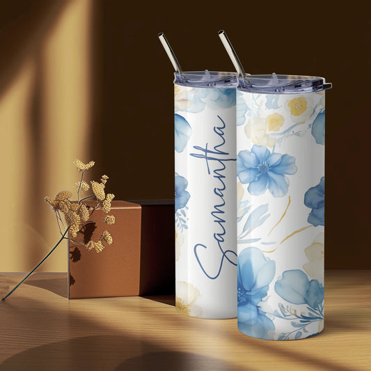 Personalised floral travel cup with name