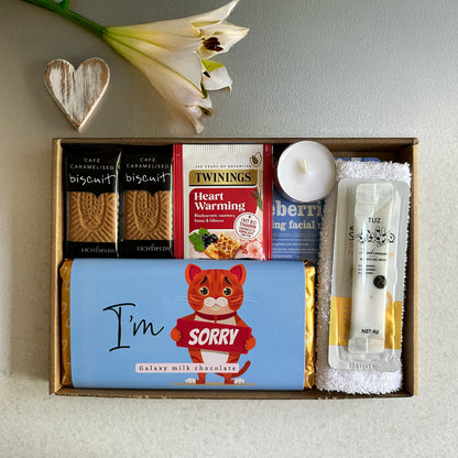 Sorry gift box UK with chocolate and thoughtful apology message