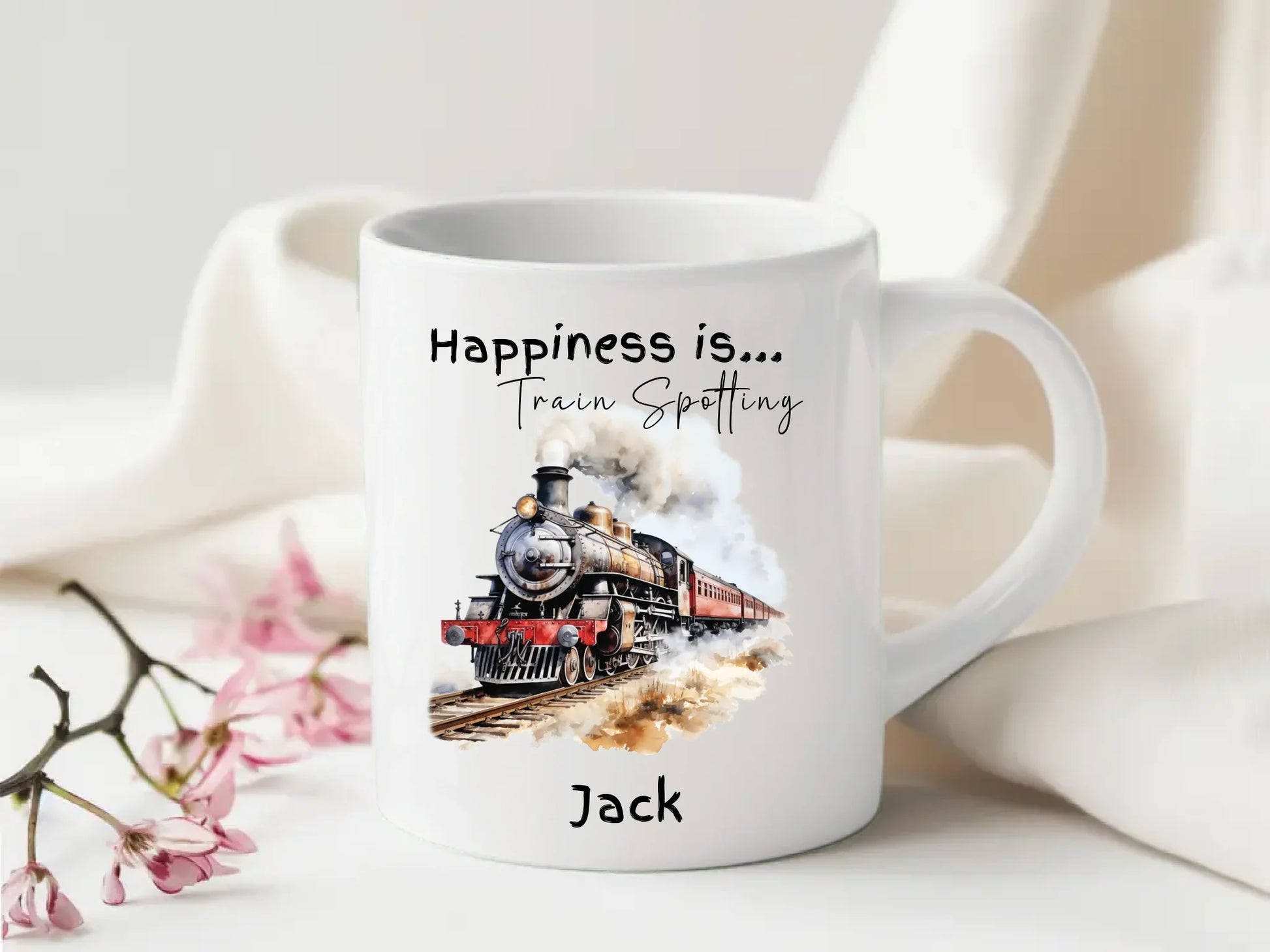 Custom steam train mug with name