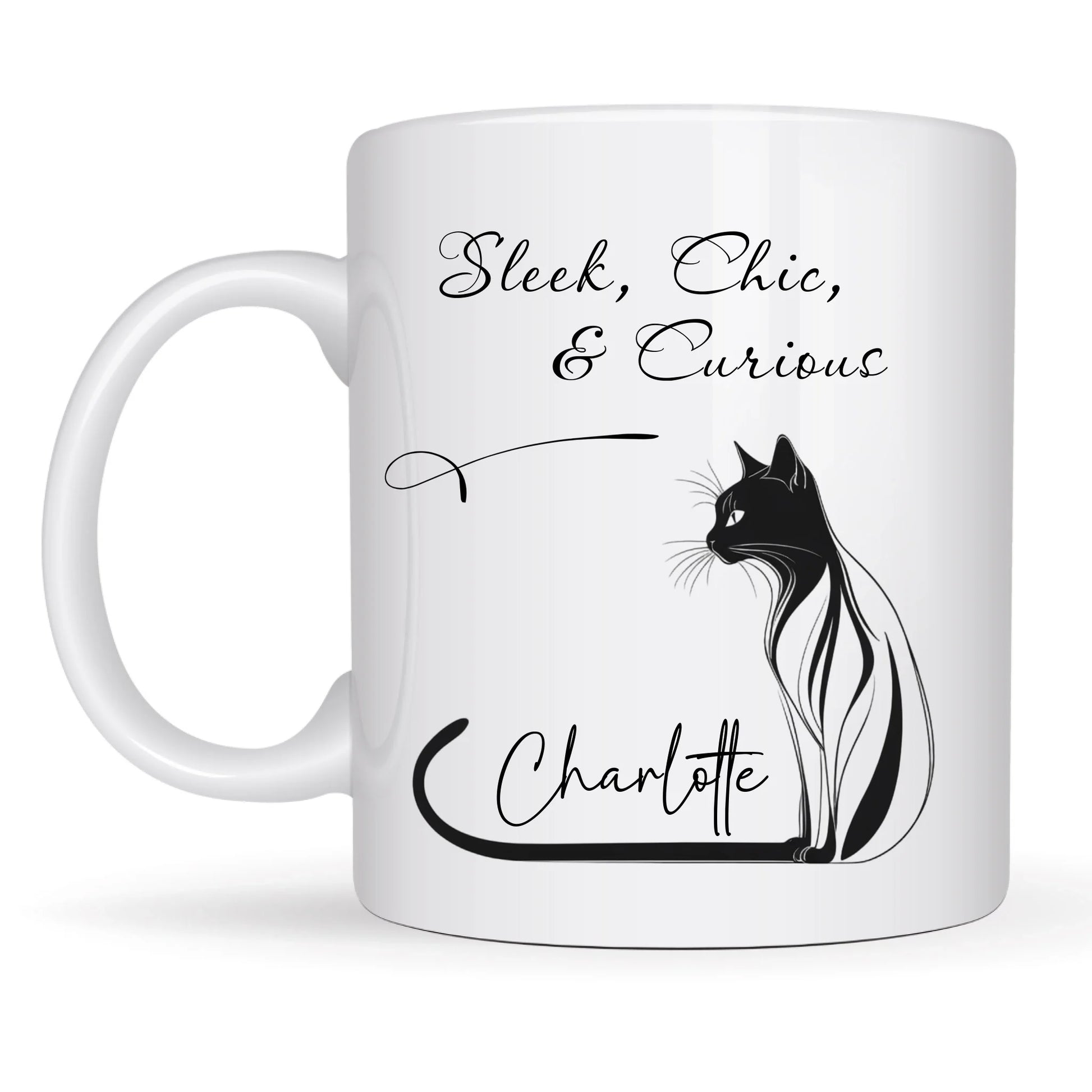 Contemporary black and white cat mug