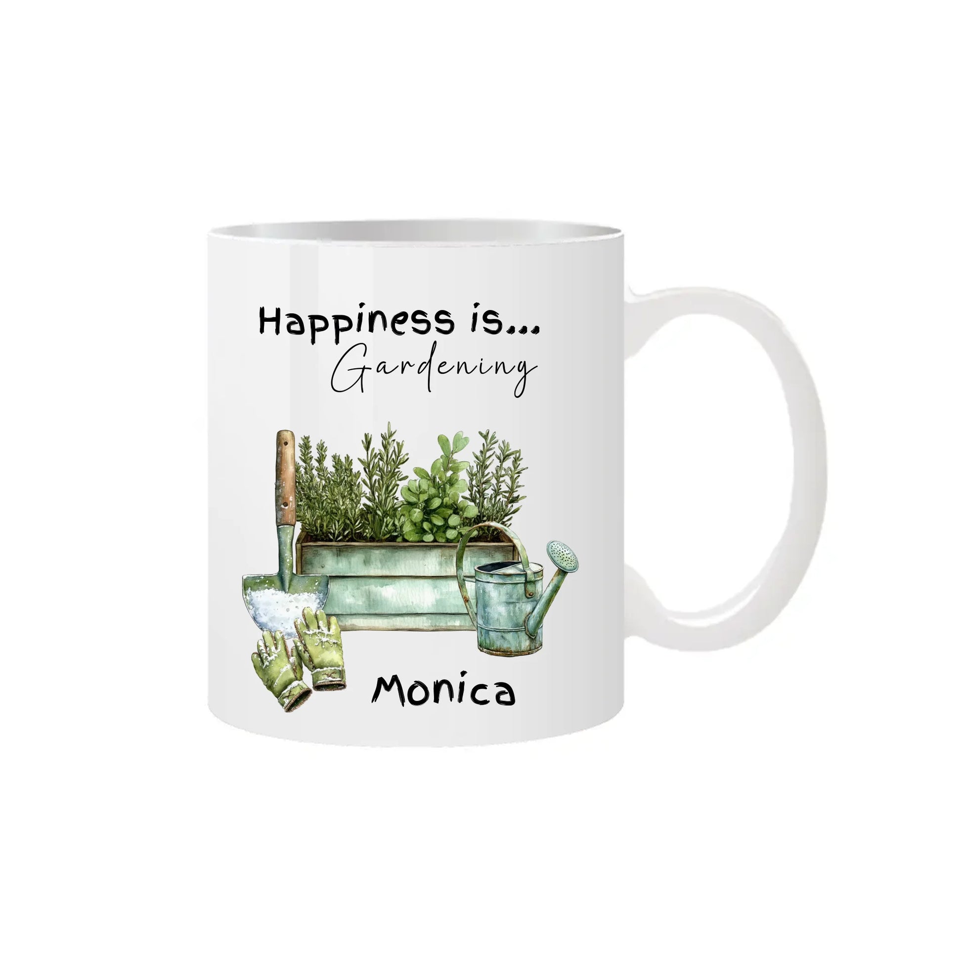 Gardening coffee mug with pastel greens