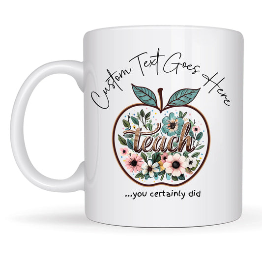 Personalised teacher mug with floral apple design