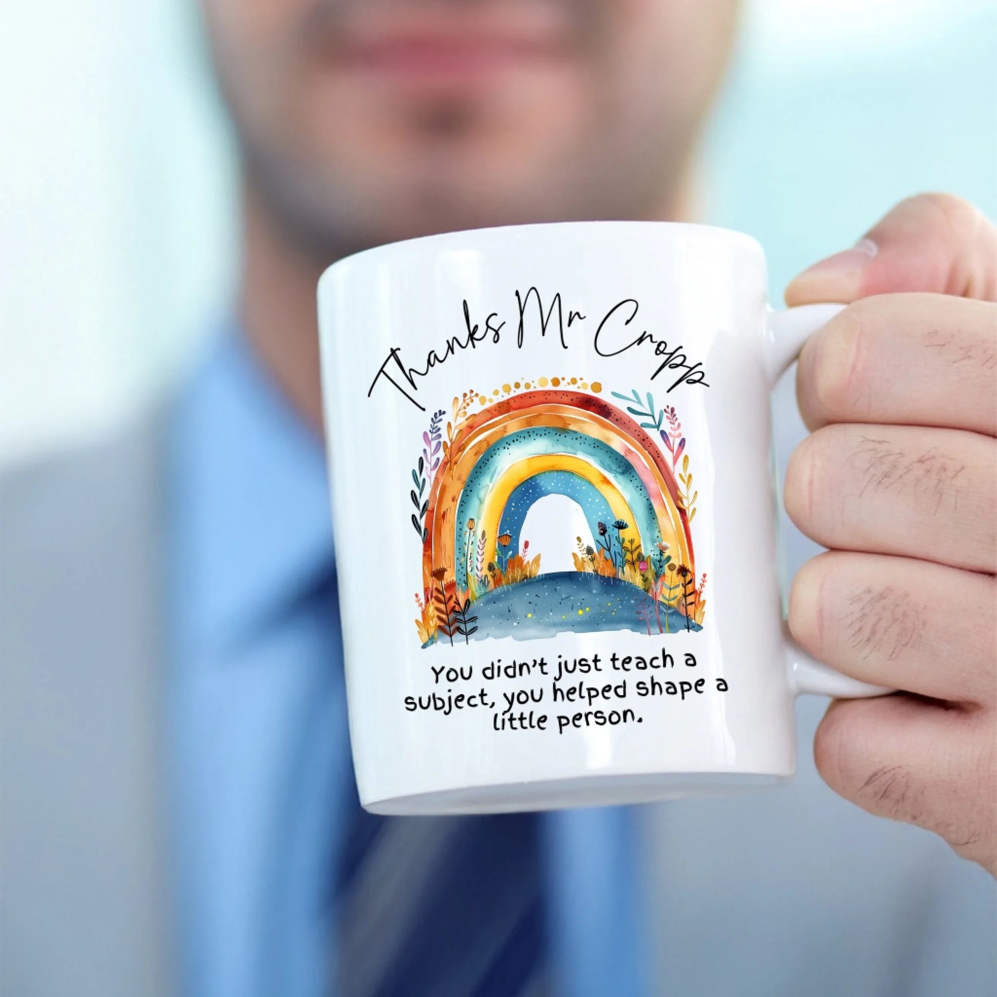 Bright personalised mug for mentor