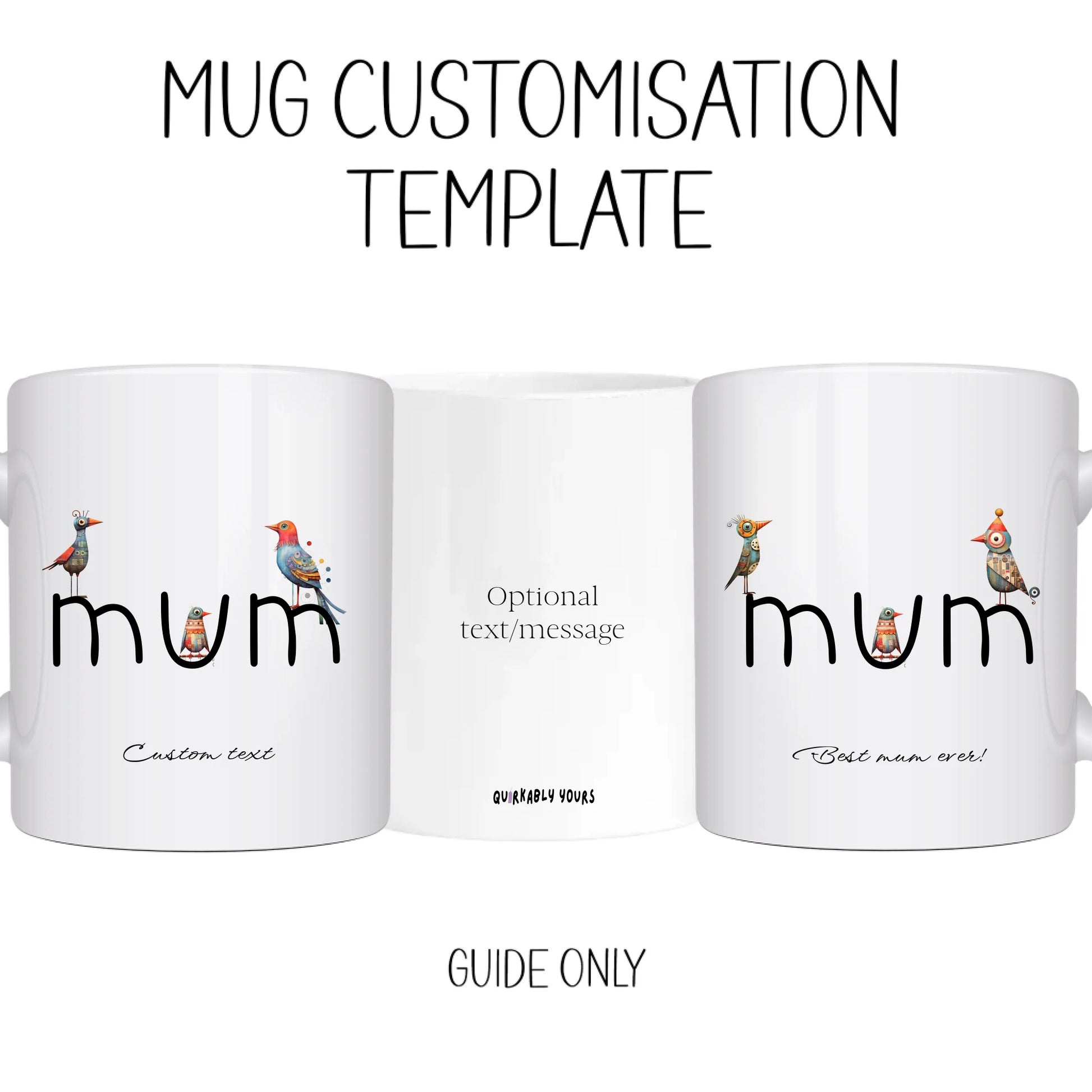 mothers day or Father’s Day gift mug with fun bird design -template