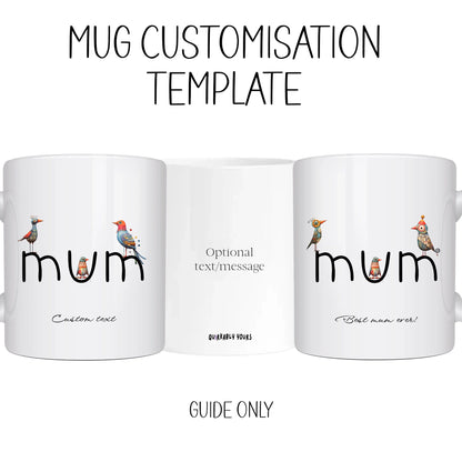 mothers day or Father’s Day gift mug with fun bird design -template