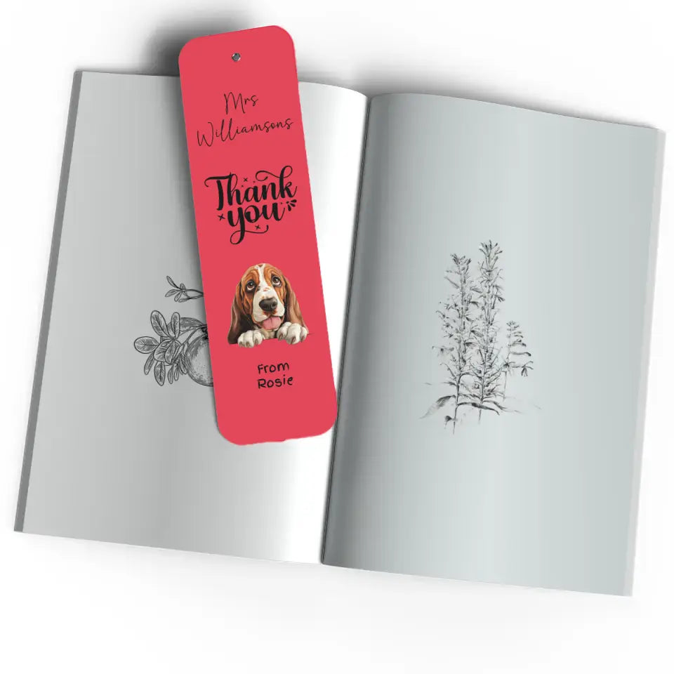 Cute dog-themed bookmark with custom thank you message