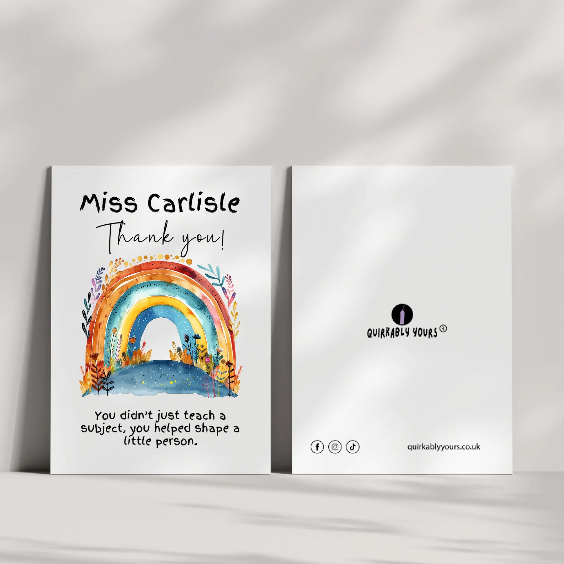 Rainbow thank you card for teacher
