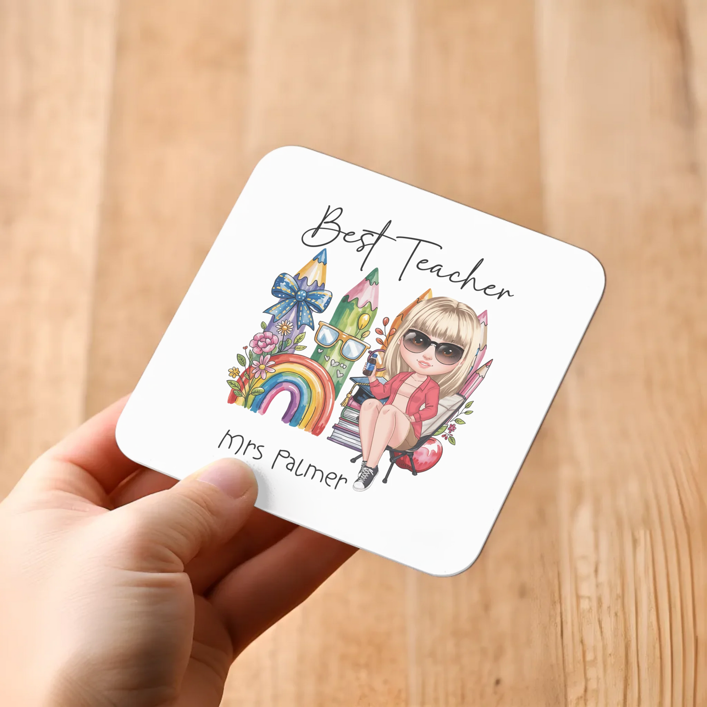 End of term teacher thank you coaster, personalised with message