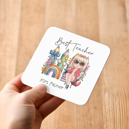 End of term teacher thank you coaster, personalised with message