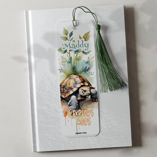 Explore More tortoise aluminium bookmark with tassel