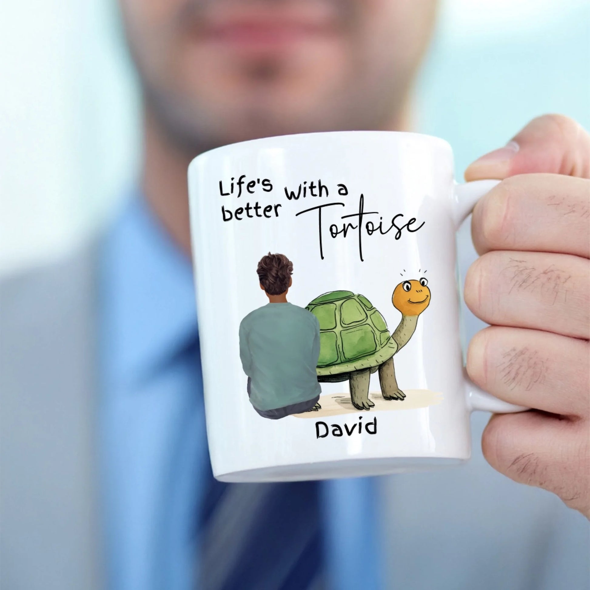 Tortoise lover coffee mug customised with name and character