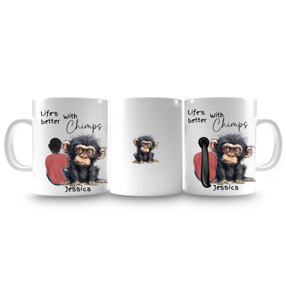 Quirky mug featuring a chimp illustration