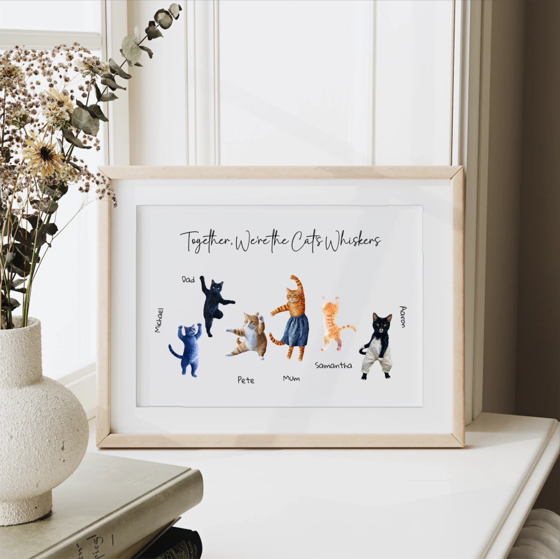 Unique family portraits art for cat lovers