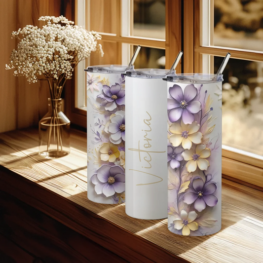 Vibrant 3D Flower Design Tumbler