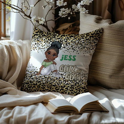 Fun decorative cushion with glitter leopard design