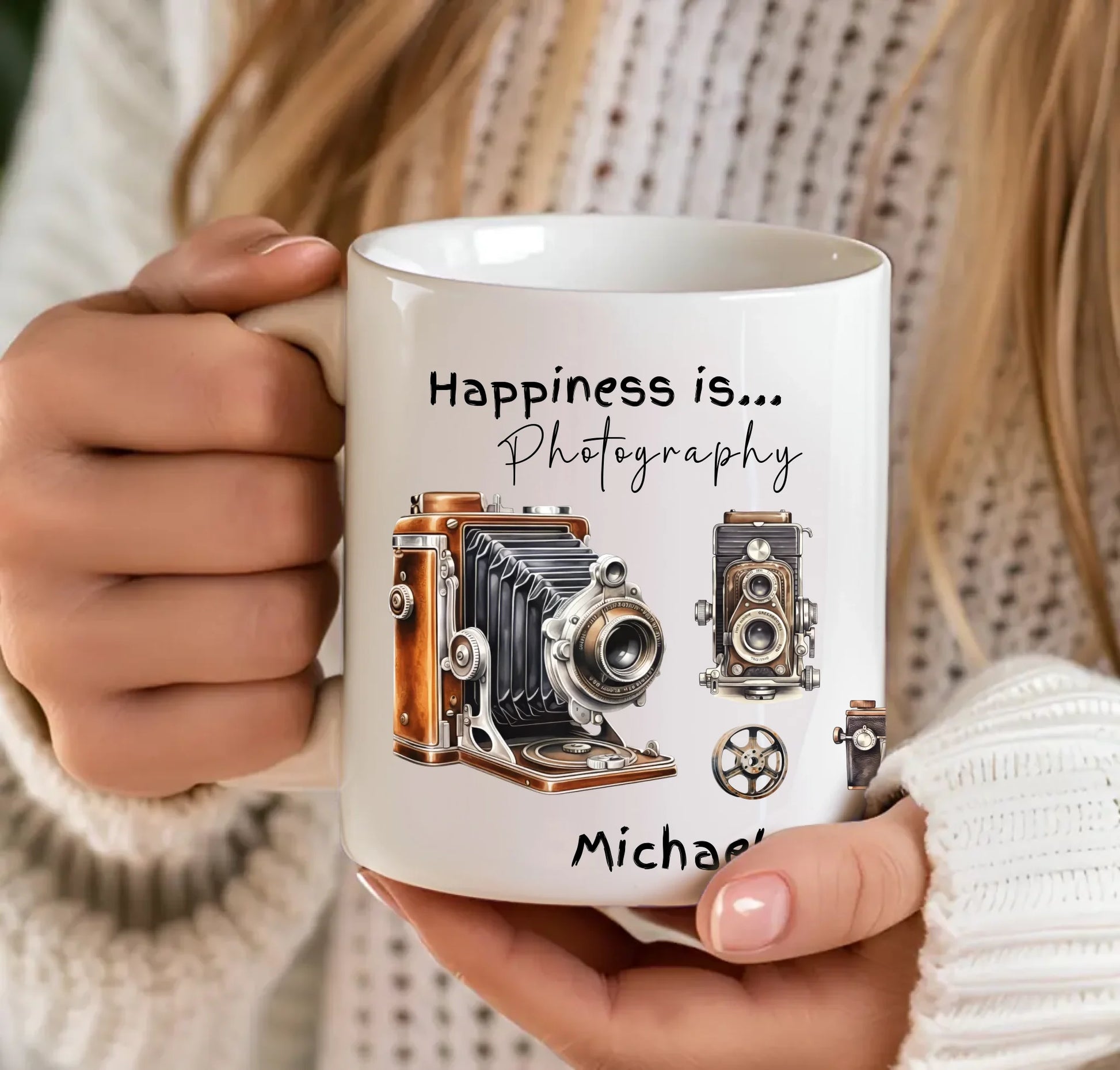 Custom camera lover’s mug with name option