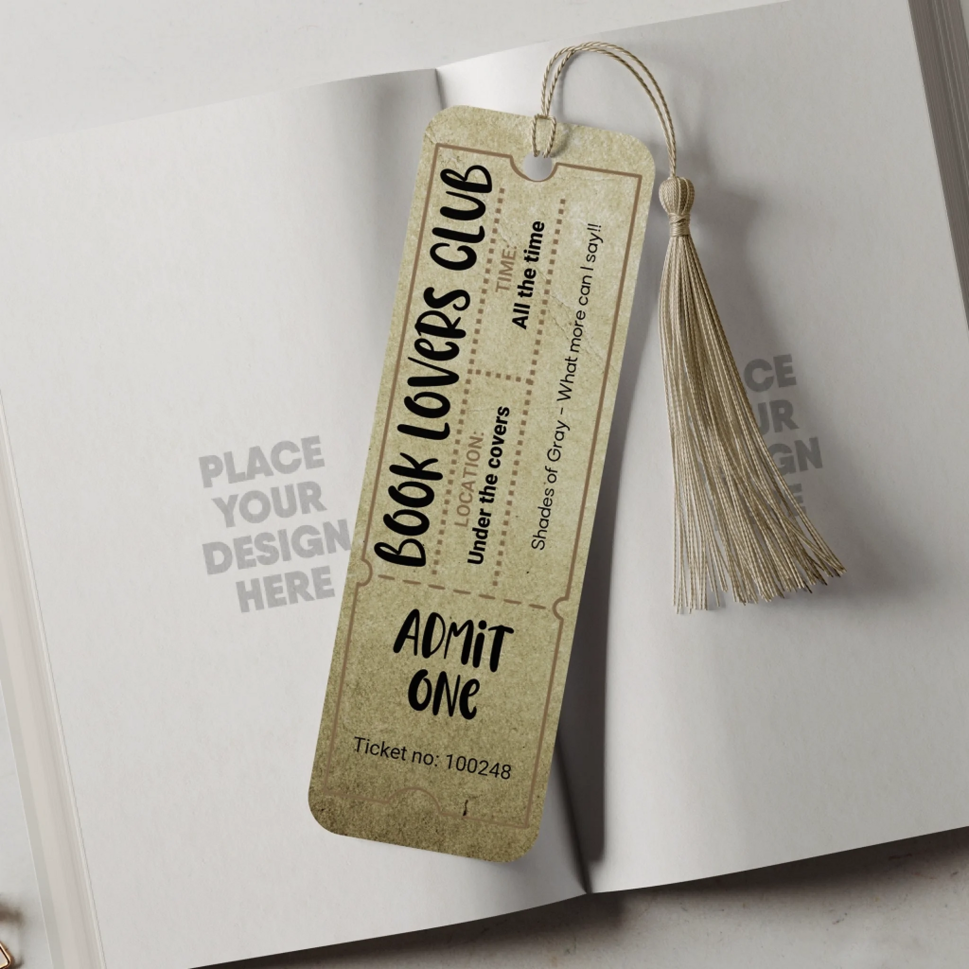 vintage style ticket bookmark with custom text
