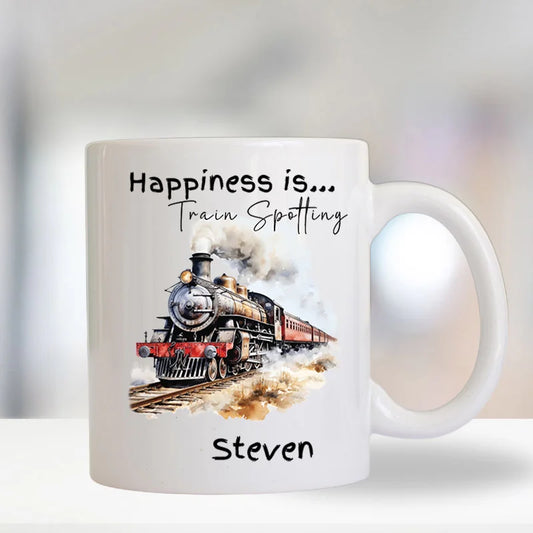 Happiness is Train Spotting Personalised Mug