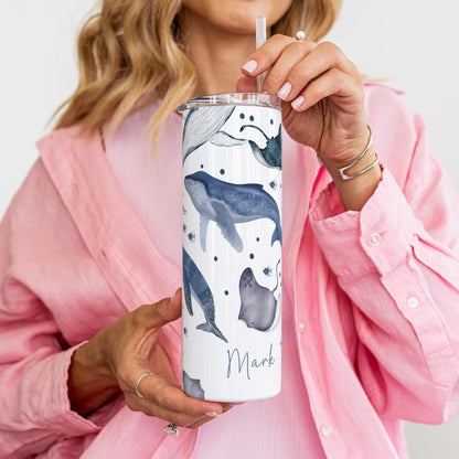 Personalised whales and sharks travel cup