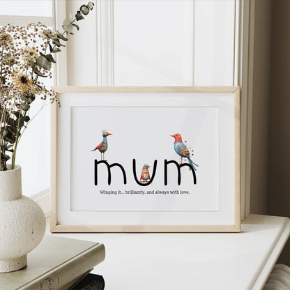 Whimsical bird art for mothers