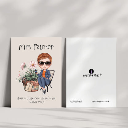 Character greeting card with name and quote