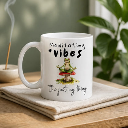 Meditating frog gift mug for yoga enthusiasts UK