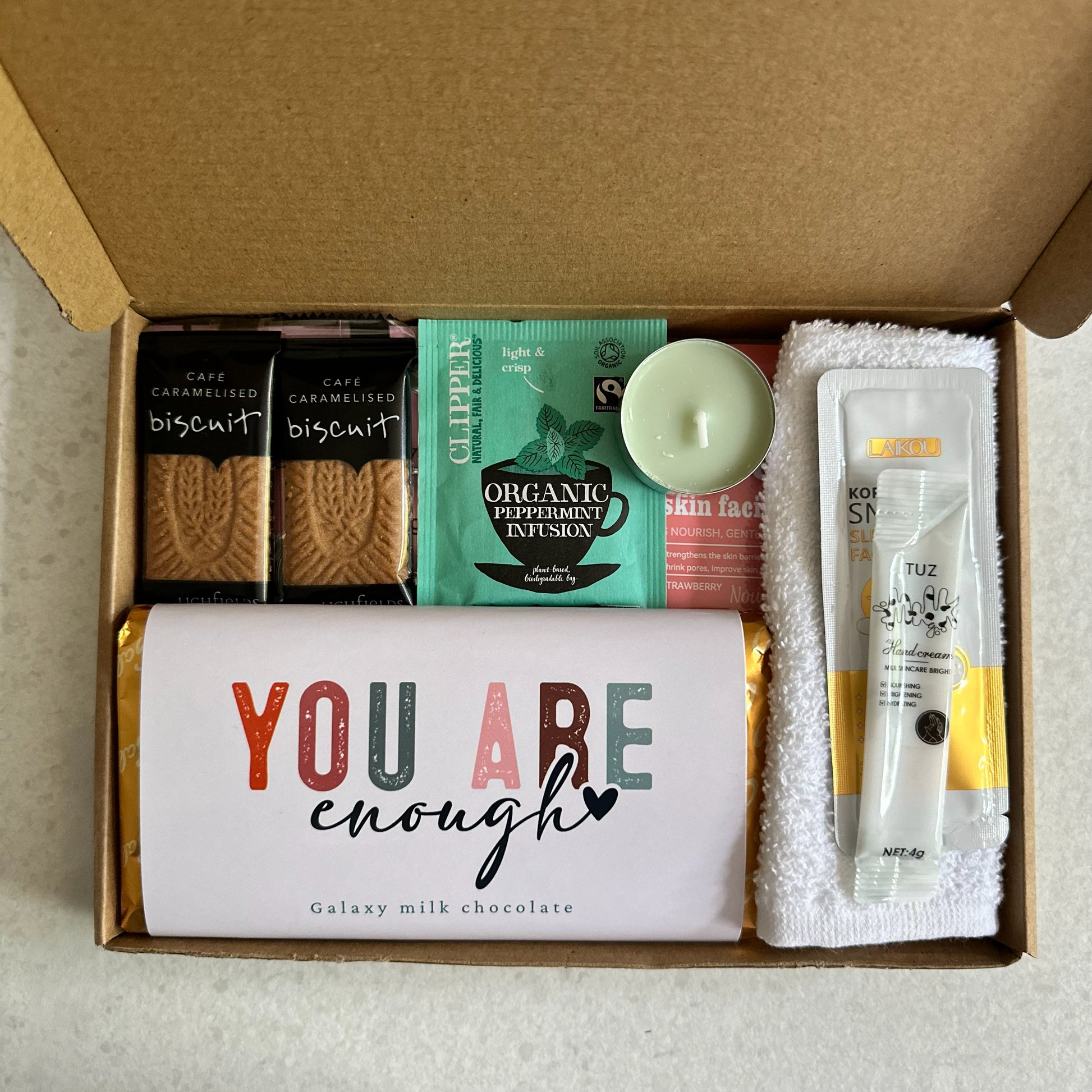 You are enough self care gift box UK with chocolate and pamper treats