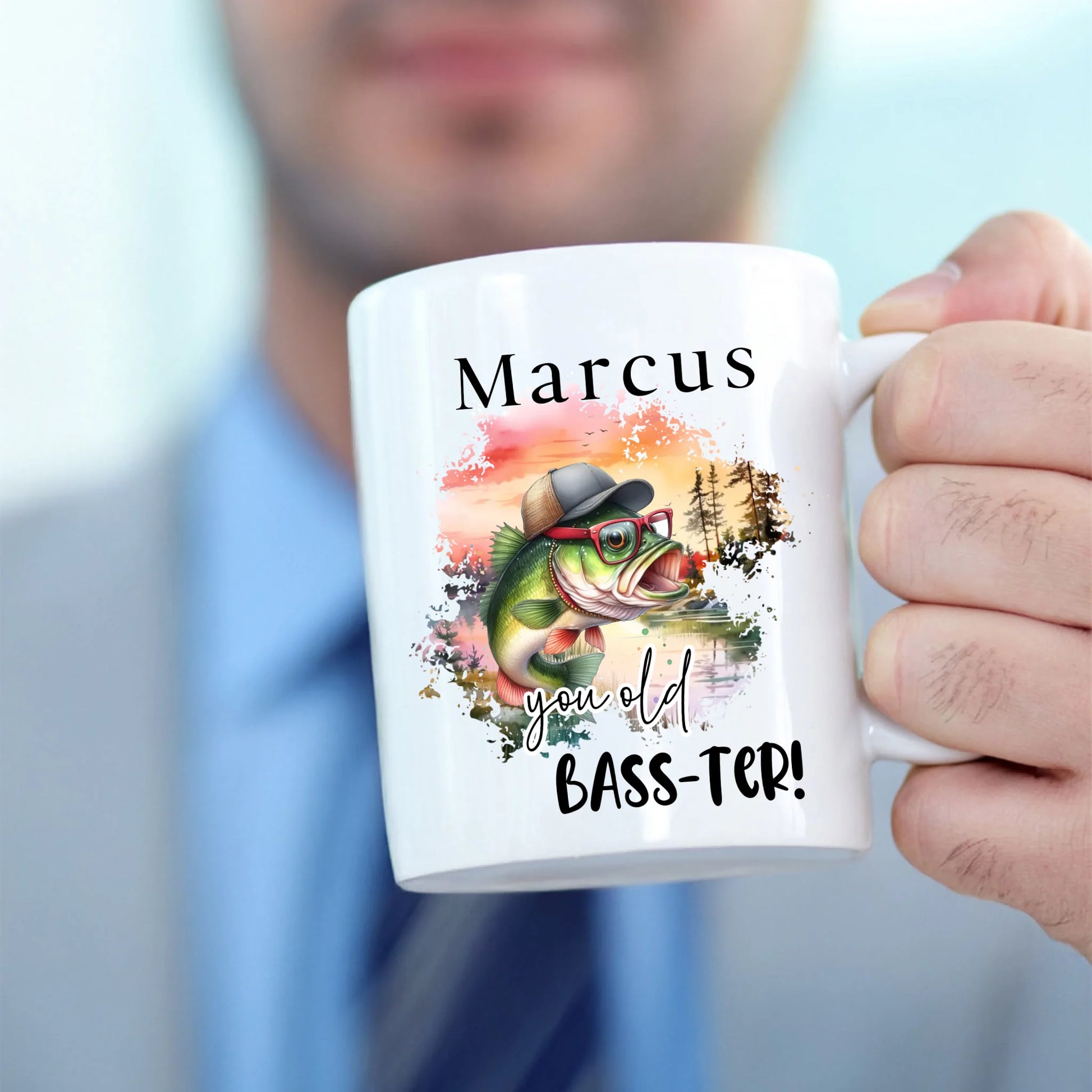 Personalised You Old Bass-ter fishing mug with custom name