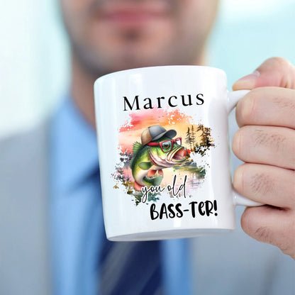 Personalised You Old Bass-ter fishing mug with custom name