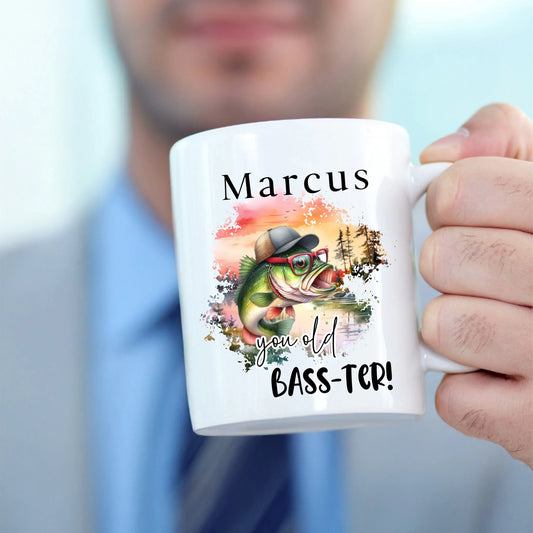 Personalised You Old Bass-ter fishing mug with custom name